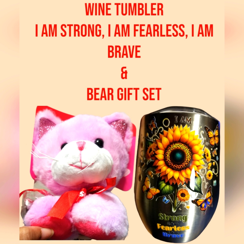 I am Strong … Wine Tumbler & Stuffed Bear Set